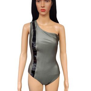 Gun Metal and Patent Leather Swimsuit